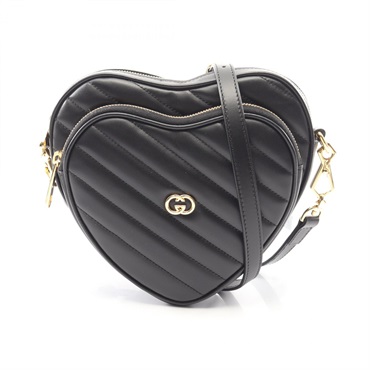 GUCCI Interlocking G heart Chain Shoulder Bag 751628 leather Black Used Women