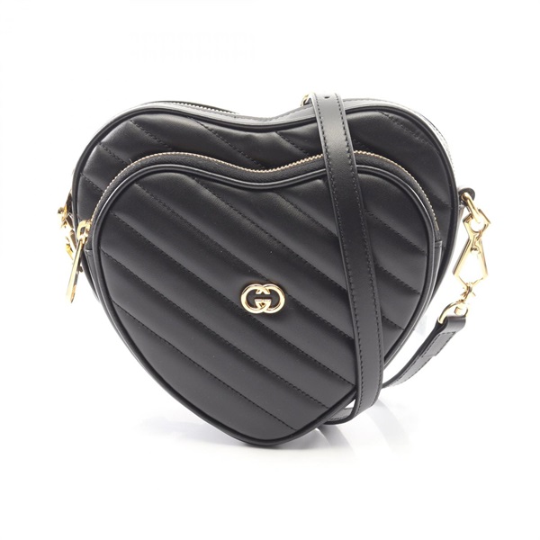 GUCCI Interlocking G heart Chain Shoulder Bag 751628 leather Black Used Women