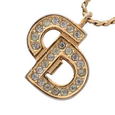 Christian Dior CD Necklace Pendant Gold Plated Rhinestone Used Women 40~45cm