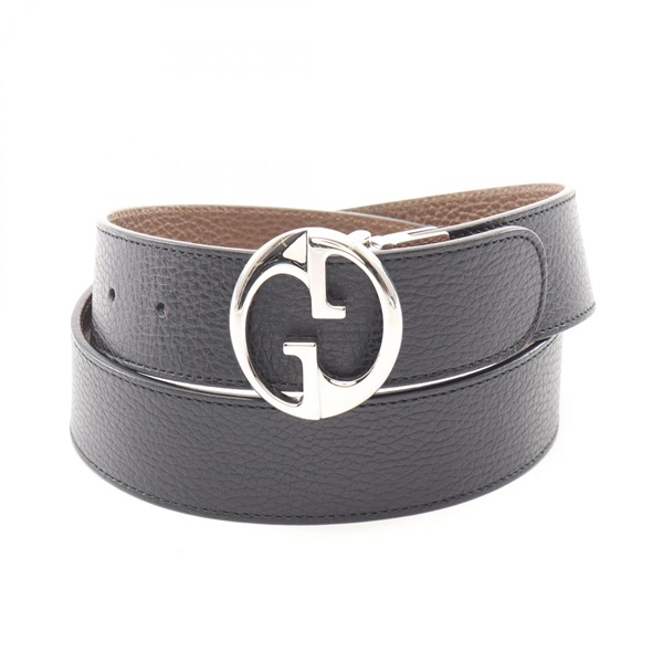 GUCCI GG buckle reversible SHW belt 449715 leather Black Gray #85/34 Used mens