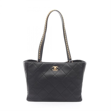 CHANEL Matelasse Shoulder Tote Bag leather Black Used Women GHW CC Coco