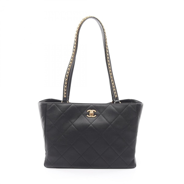 CHANEL Matelasse Shoulder Tote Bag leather Black Used Women GHW CC Coco