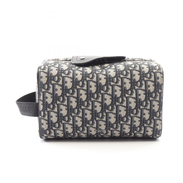 Dior Lango Oblique Jacquard Clutch bag canvas leather Beige Black Used Women