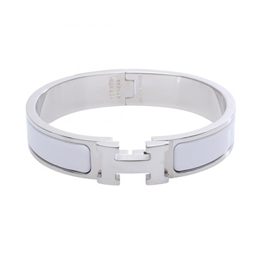 HERMES Click H PM Bangle Bracelet Stainless Steel Enamel White Women