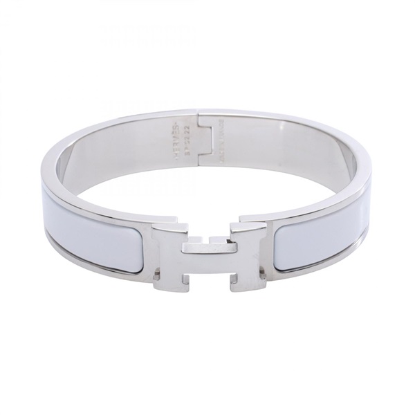 HERMES Click H PM Bangle Bracelet Stainless Steel Enamel White Women
