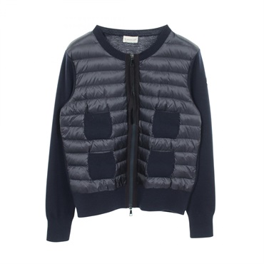 MONCLER Cardigan Panelled Down jacket Coat Nylon wool Navy Used Women size V