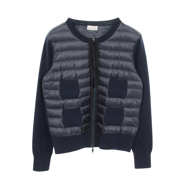MONCLER Cardigan Panelled Down jacket Coat Nylon wool Navy Used Women size V
