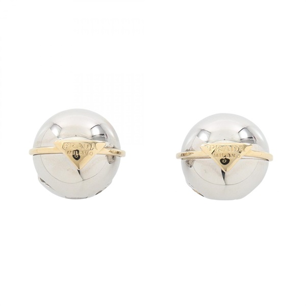 PRADA Triangle logo Round Pierced earrings Gold Plated Used Women