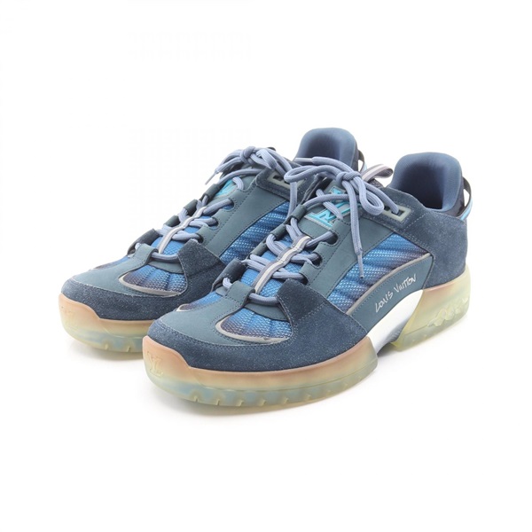 LOUIS VUITTON Abbey line Sneakers Shoes #8 Suede Fabric Blue Used mens LV
