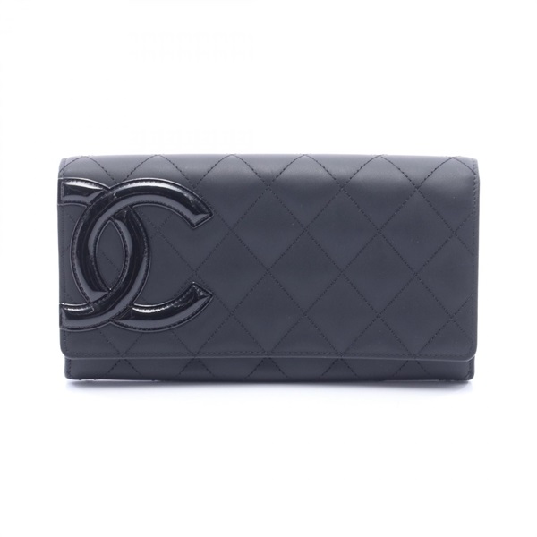 CHANEL Cambon line Bifold Purse Wallet leather Patent leather Black Pink Used