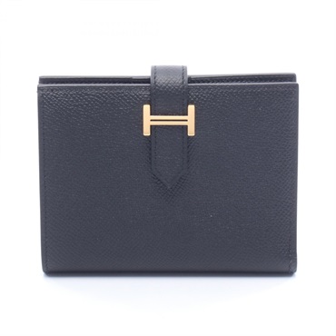 HERMES BEARN Compact Bi-fold Wallet Purse Epsom leather Black GHW Used Women B