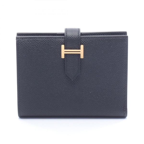 HERMES BEARN Compact Bi-fold Wallet Purse Epsom leather Black GHW Used Women B