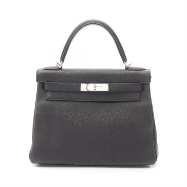 HERMES Kelly 28 inside stitched shoulder Handbag T Togo Black Used Women SHW