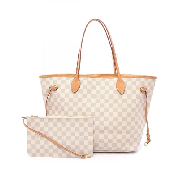 LOUIS VUITTON Neverfull MM Tote shoulder Bag N41361 Damier Azur leather White