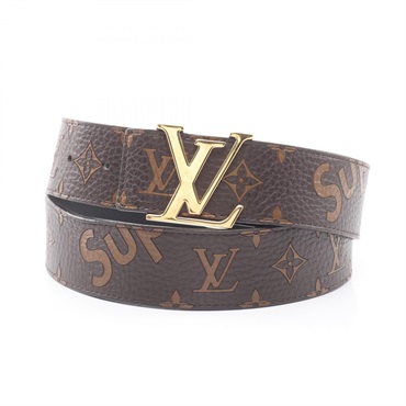 LOUIS VUITTON Supreme Ceinture LV Initials Belt MP016 Gold Hardware leather Used