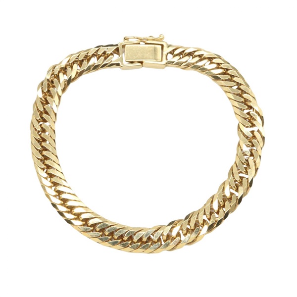 JEWELRY Triple 8 Side Flat Link Curb Chain Bracelet 18KYG Used unisex 15cm