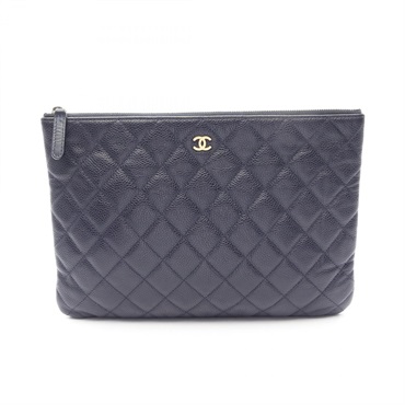 CHANEL Matelasse business clutch second bag Calfskin leather Navy Used GHW