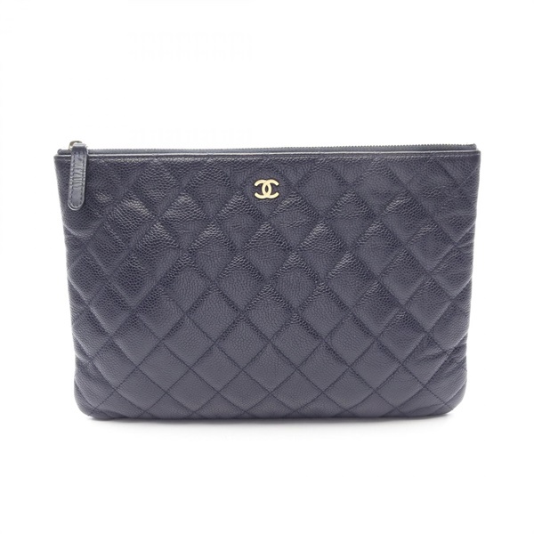 CHANEL Matelasse business clutch second bag Calfskin leather Navy Used GHW