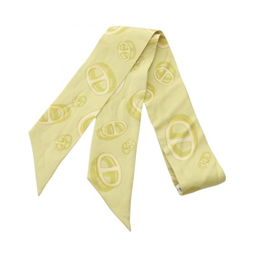 HERMES Twilly Chaine d'Ancre Ribbon Scarf Stole Wrap silk Green Used Women