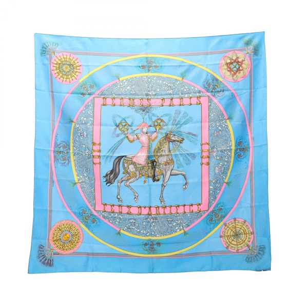 HERMES Carre 90 FEUX D'ARTIFICE Scarf Foulard Wrap Stole silk Blue Used Women