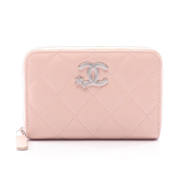 CHANEL Matelasse COCO Mark Star Around zip Wallet AP3728 leather Pink SHW Used