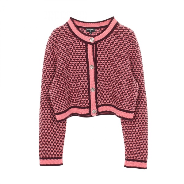 CHANEL COCO Mark Button Cropped Cardigan #42 P75450/K10791 cashmere Pink Used