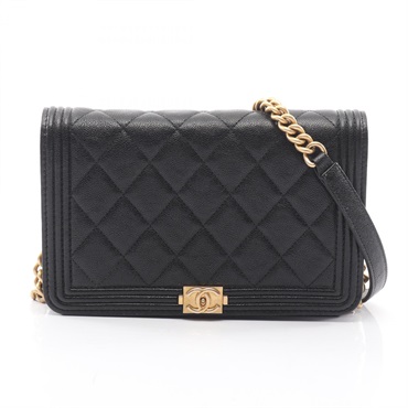 CHANEL Boy Chanel Matelasse chain crossbody Shoulder Bag leather Black Used GHW
