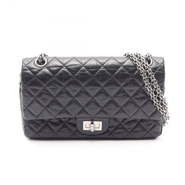 CHANEL 2.55 Matelasse Chain Shoulder hand Bag leather Black Used Women SHW
