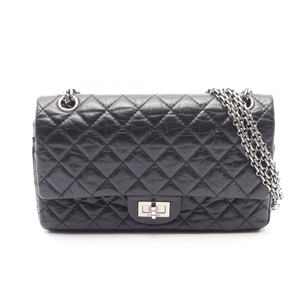 CHANEL 2.55 Matelasse Chain Shoulder hand Bag leather Black Used Women SHW