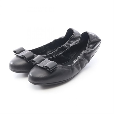 Salvatore Ferragamo Vara Ribbon Flat Pumps Shoes #7 1/2 leather Black Used Women