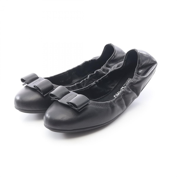 Salvatore Ferragamo Vara Ribbon Flat Pumps Shoes #7 1/2 leather Black Used Women