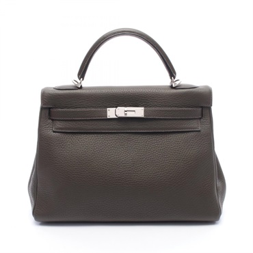 HERMES Kelly 32 Shoulder Handbag Clemence leather Khaki Used F SHW Women