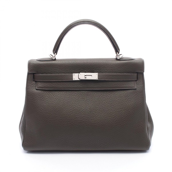HERMES Kelly 32 Shoulder Handbag Clemence leather Khaki Used F SHW Women
