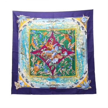 HERMES Carre 90 TROPIQUES Scarf Foulard Wrap Stole silk Purple Multicolor Used