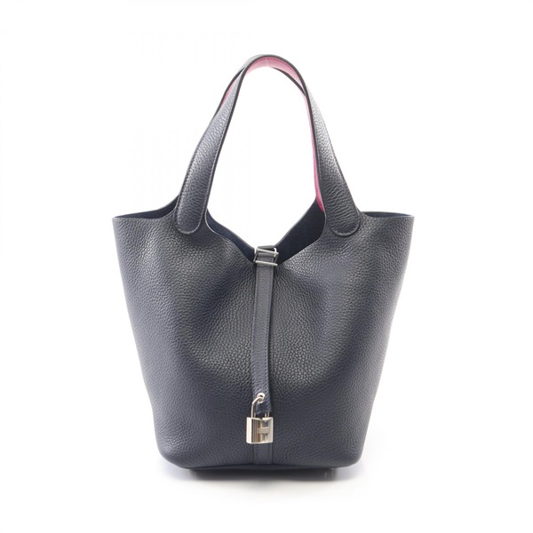 HERMES Picotin Lock MM Eclat Handbag Clemence Swift leather Navy Pink Used A SHW