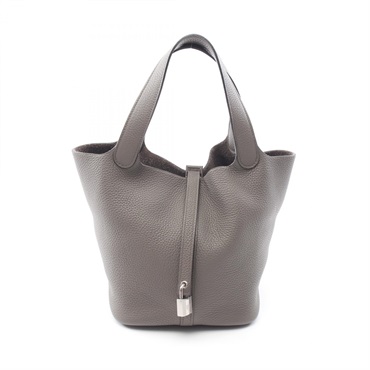 HERMES Picotin Lock MM Tote Handbag Clemence leather Gray Etain Used Women C SHW