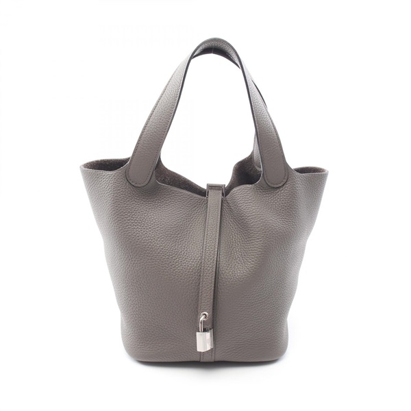 HERMES Picotin Lock MM Tote Handbag Clemence leather Gray Etain Used Women C SHW