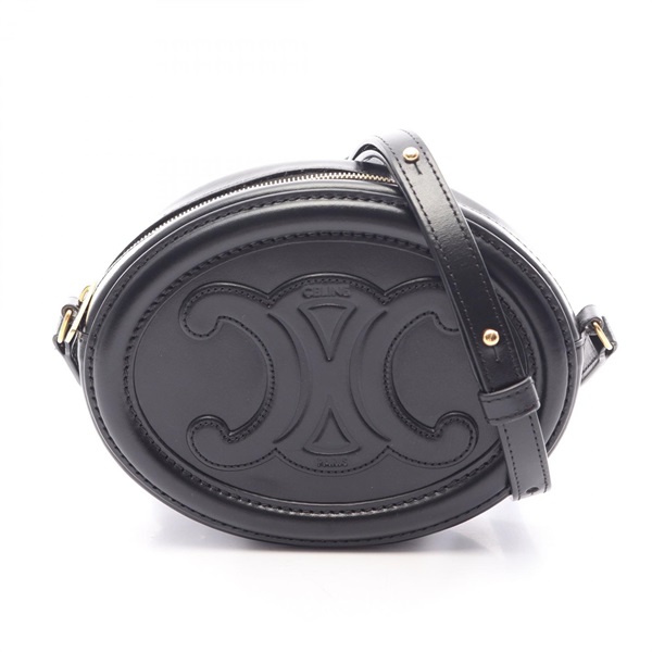CELINE Triomphe Oval Purse Cuir Shoulder Crossbody Bag 10I703DPQ leather BK Used
