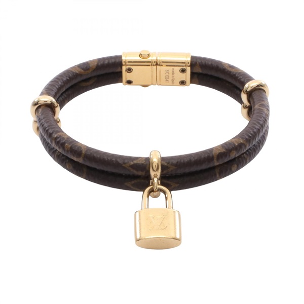 LOUIS VUITTON  Bracelet Keep It Twice Bangle Gold Plated canvas Brown Used Women