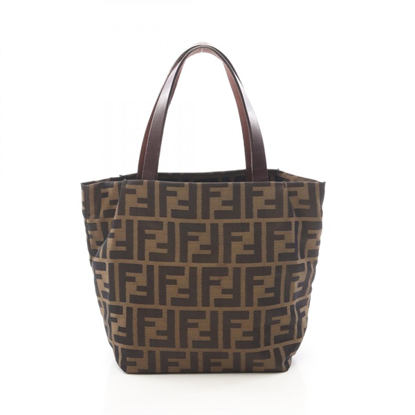 FENDI Zucca mini tote Handbag canvas leather Brown Used Women