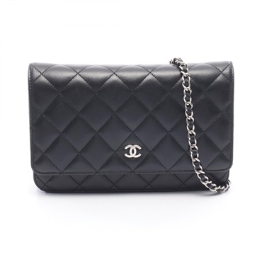 CHANEL Matelasse Chain Shoulder Bag AP0250 Lamb sheep leather Black Used SHW CC