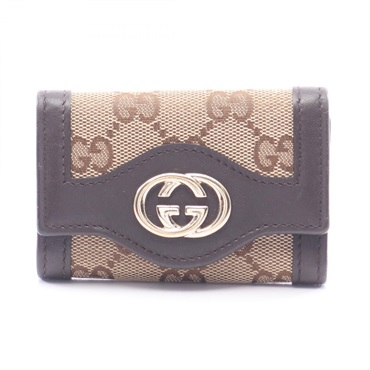 GUCCI Interlocking GG Canvas 6 Key Holder case 282432 leather Beige Brown Used