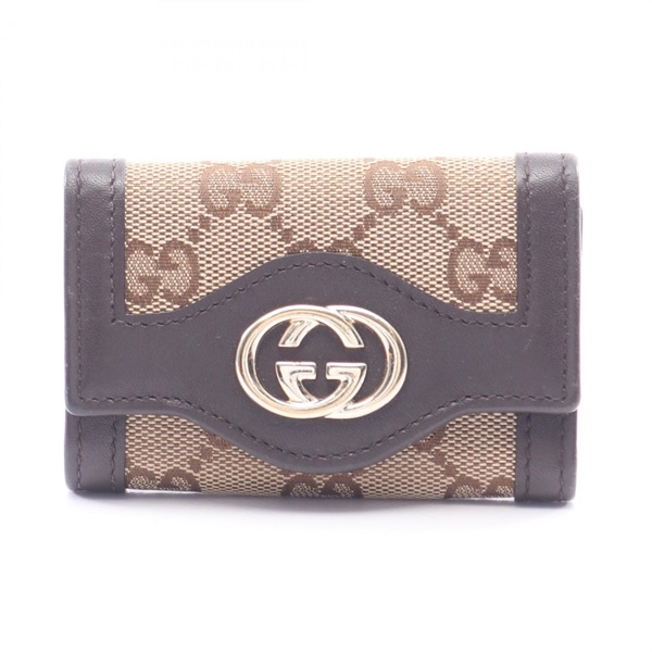 GUCCI Interlocking GG Canvas 6 Key Holder case 282432 leather Beige Brown Used