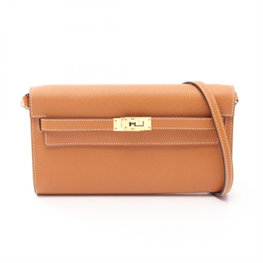 HERMES Kelly Long To Go Shoulder Crossbody Bag Epsom leather Toffee GHW Used W