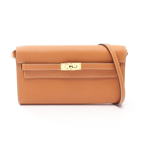 HERMES Kelly Long To Go Shoulder Crossbody Bag Epsom leather Toffee GHW Used W