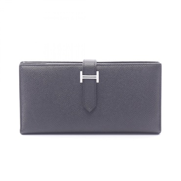 HERMES Bearn Soufflet Bifold Long Purse Wallet Epsom leather Black SHW Used Y