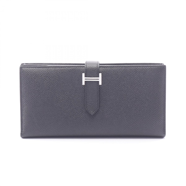 HERMES Bearn Soufflet Bifold Long Purse Wallet Epsom leather Black SHW Used Y