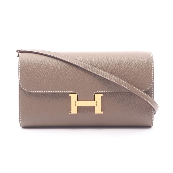 HERMES Constance Long To go Shoulder Bag Epsom leather Etoupe Grey Used U GHW