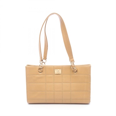 CHANEL Chocolate bar Shoulder Tote Bag Grained Calfskin leather Beige Used GHW