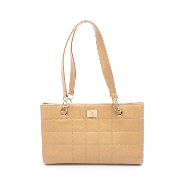 CHANEL Chocolate bar Shoulder Tote Bag Grained Calfskin leather Beige Used GHW